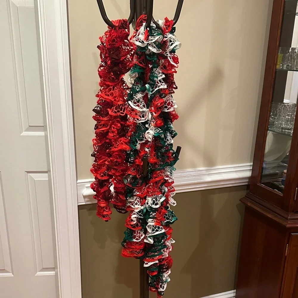 Festive Red, Green, and White Knit Scarf
